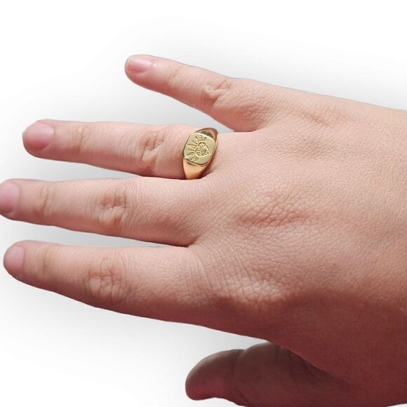 Open Heart Signet 18k Gold Plated Sterling Silver 925 Resizable Ring (Size 4-11) - Picture 5 of 15